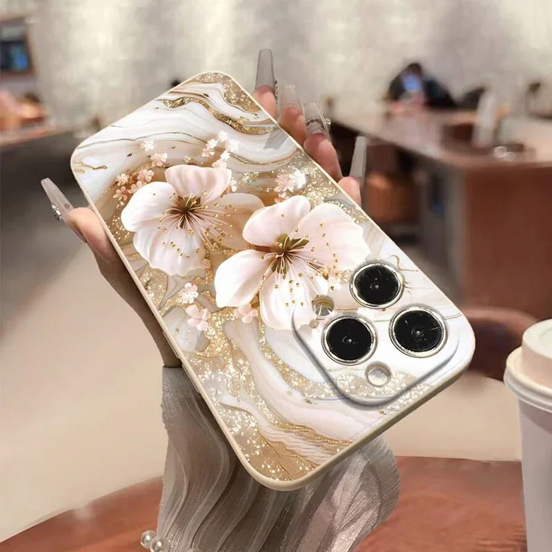 Funda de teléfono con flores para iPhone 16 15 14 13 12 11 Pro Max XS X XR 16E 7 8 Plus SE 2022 13 12 Mini cubierta de parachoques de silicona a prueba de golpes - imagen 5