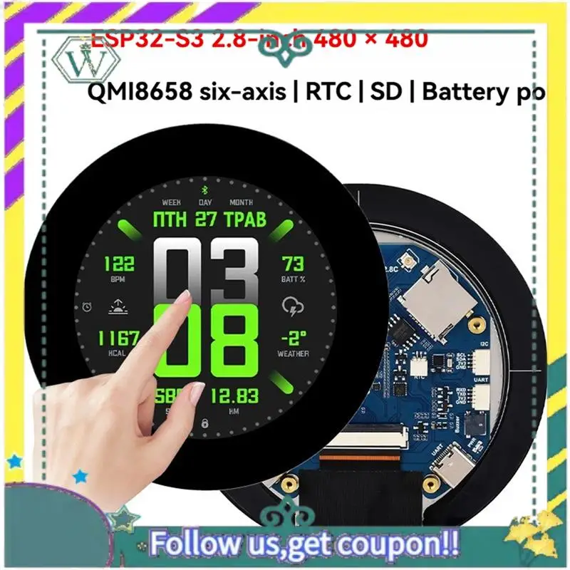 Nueva placa de desarrollo LCD ESP32 S3 de 2,8 pulgadas pantalla táctil cautiva 480X480 con Sensor QMI8658 de 6 ejes - imagen 4