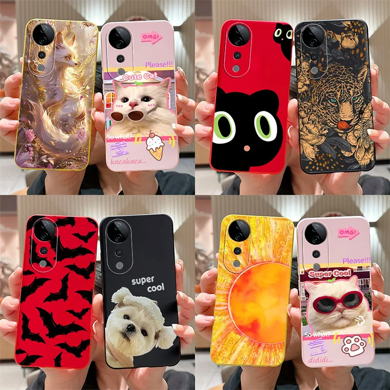 For VIVO V40 Pro V40Pro 5G Back Cover Cute Cartoon Cat Fox Painted Silicone Phone Case For VIVO V40 V 40 Pro Funda Coque Cases