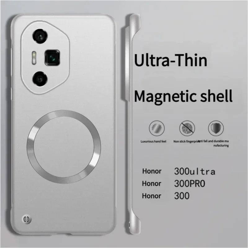 Funda de teléfono magnética ultrafina metálica sin marco para Honor 300 Ultra 200 Smar Pro Lite Magsafe mate a prueba de golpes funda protectora