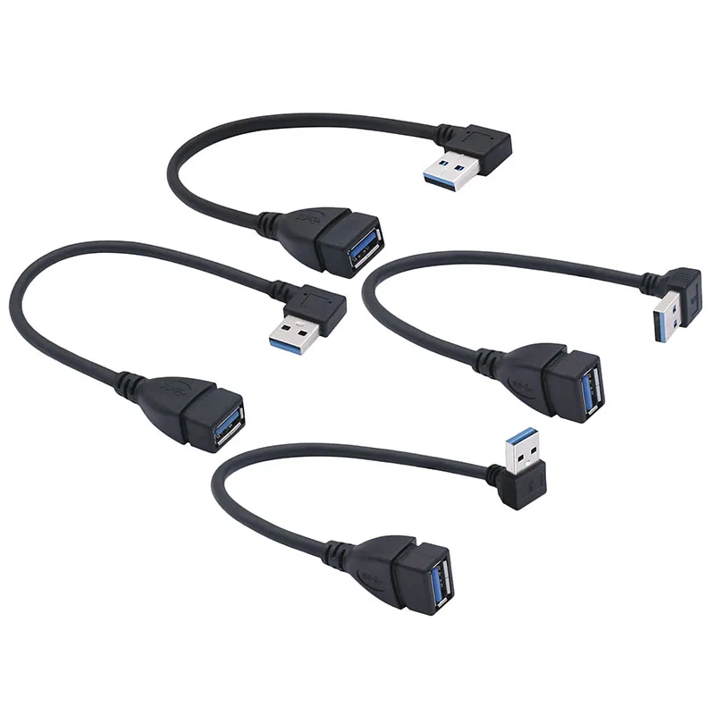 Adaptador USB 0,2 macho a hembra para ordenador portátil, Cable convertidor de ángulo recto Vertical de 90 grados, Color azul y negro, 3,0 M