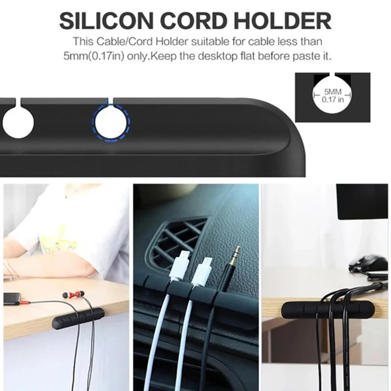 Clips de soporte para cables, organizador de cables de silicona, enrollador de cables USB, Clips de gestión autoadhesivos para ratón, teclado y auriculares, 1 ud. - imagen 4