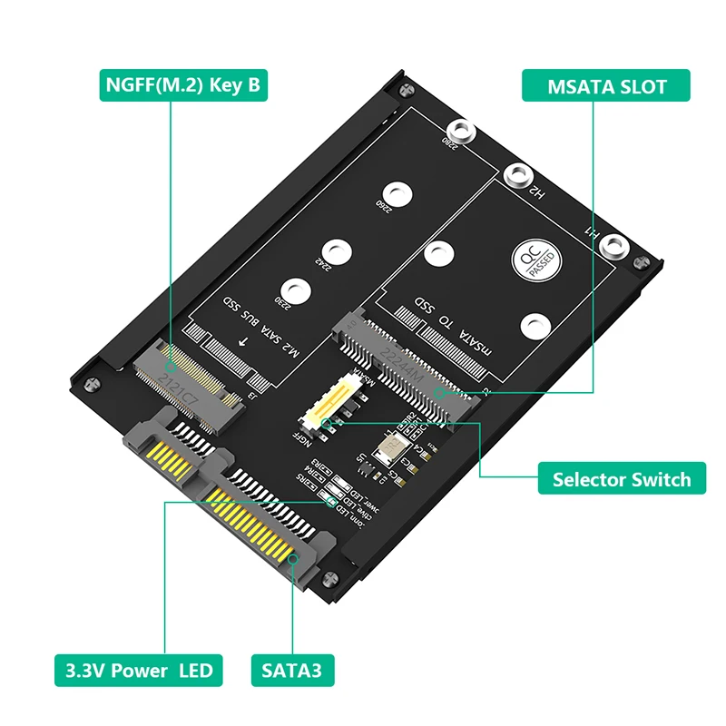Nuevo con carcasa de Metal NGFF B/B + M Key M.2 SATA SSD M2/mSATA a SATA convertidor mSATA SSD a 7mm 2,5 "SATA3.0 6Gb adaptador tarjeta Riser - imagen 4
