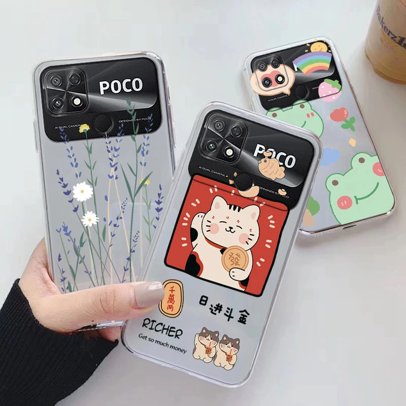 Para Xiaomi Poco X4 Pro 5G funda de teléfono funda trasera de dibujos animados transparente suave silicona moda flores Fundas Linda mariposa silicona