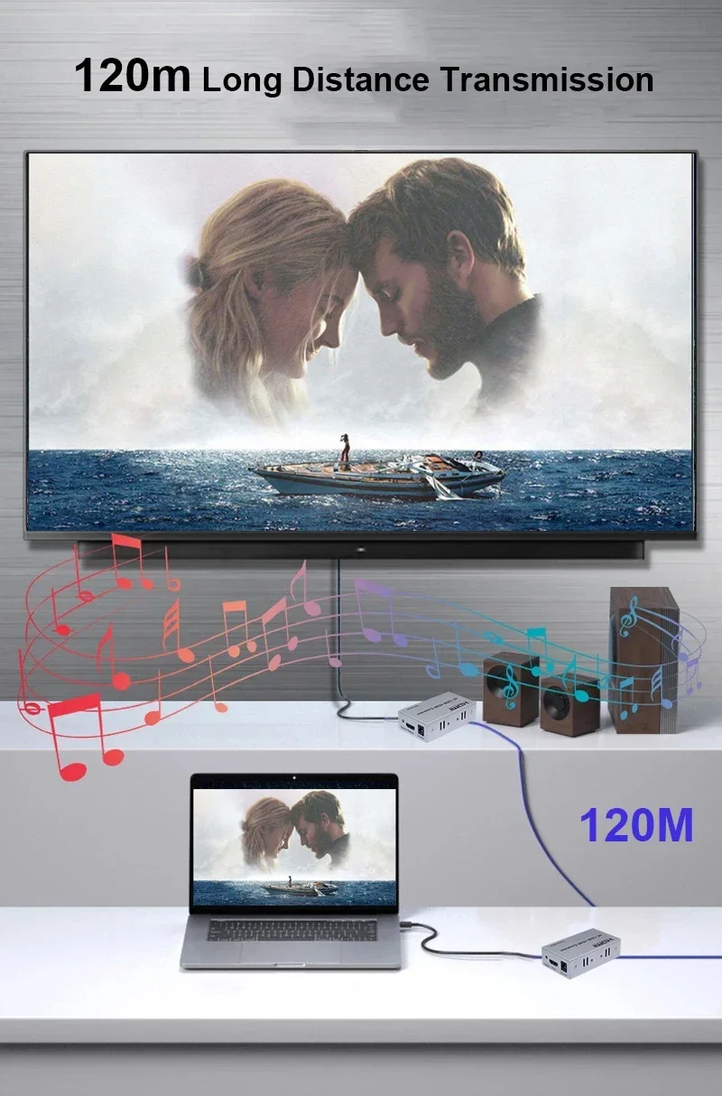 Extensor HDMI 4K 60M 100M 120M a través de Cable RJ45 Cat7 Cat6 convertidor de Audio y vídeo HDMI Ethernet transmisor receptor para PS4 PC TV - imagen 5