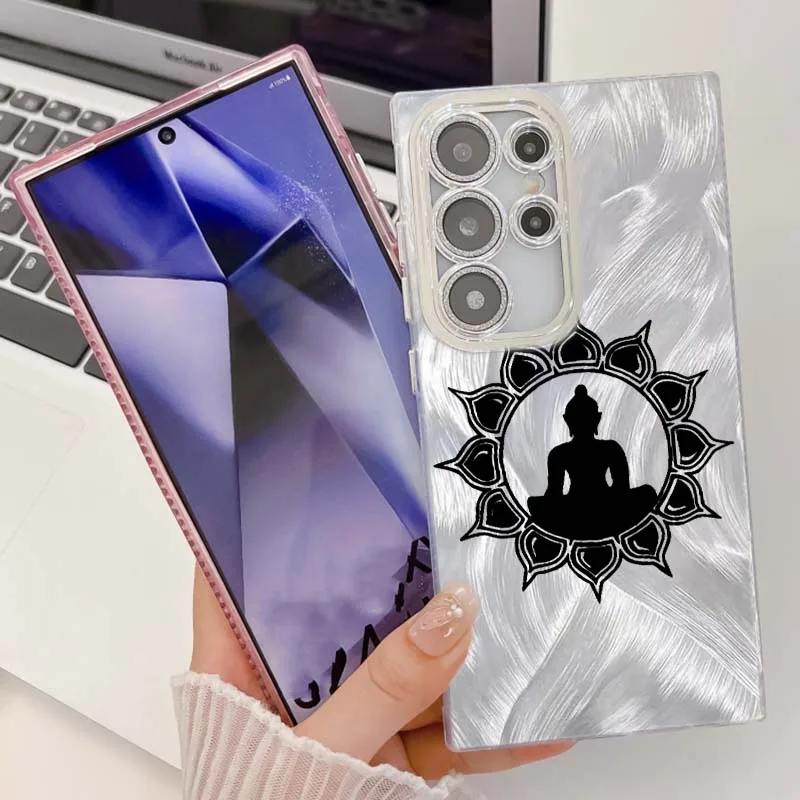 Funda con patrón de Buda artístico para Samsung Galaxy A56 A73 A72 A71 A55 A54 A53 A52 A35 A34 A33 A31 funda de teléfono con textura de plumas - imagen 2