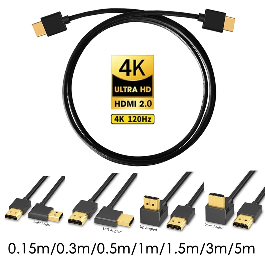 Cable HDMI 4K HDMI 2,0 Cable HDMI adaptador de ángulo de 90/270 grados para Apple TV PS4 divisor vídeo Audio Cable HDMI de 90 grados 1m 3m 5 - imagen 2