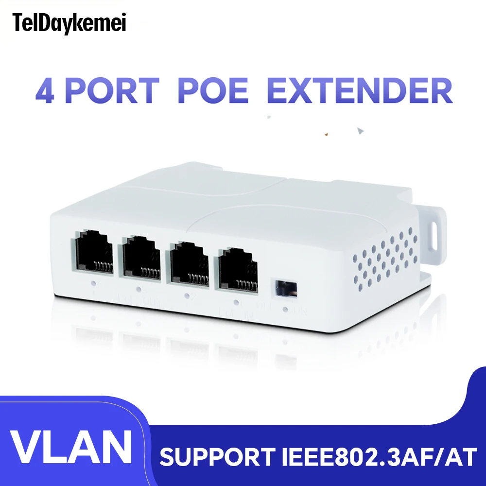 TelDaykemei extensor PoE de 4 puertos repetidor poe para extensor de transmisión de puerto IP para cámara IP NVR con interruptor POE - imagen 2