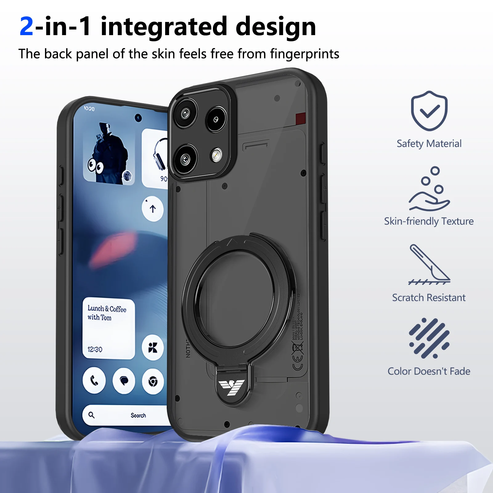 Para Nothing Phone 3A Lite funda dura de PC mate transparente anillo soporte funda protectora trasera para Nothing Phone3 3A 2A 1 Shell - imagen 2