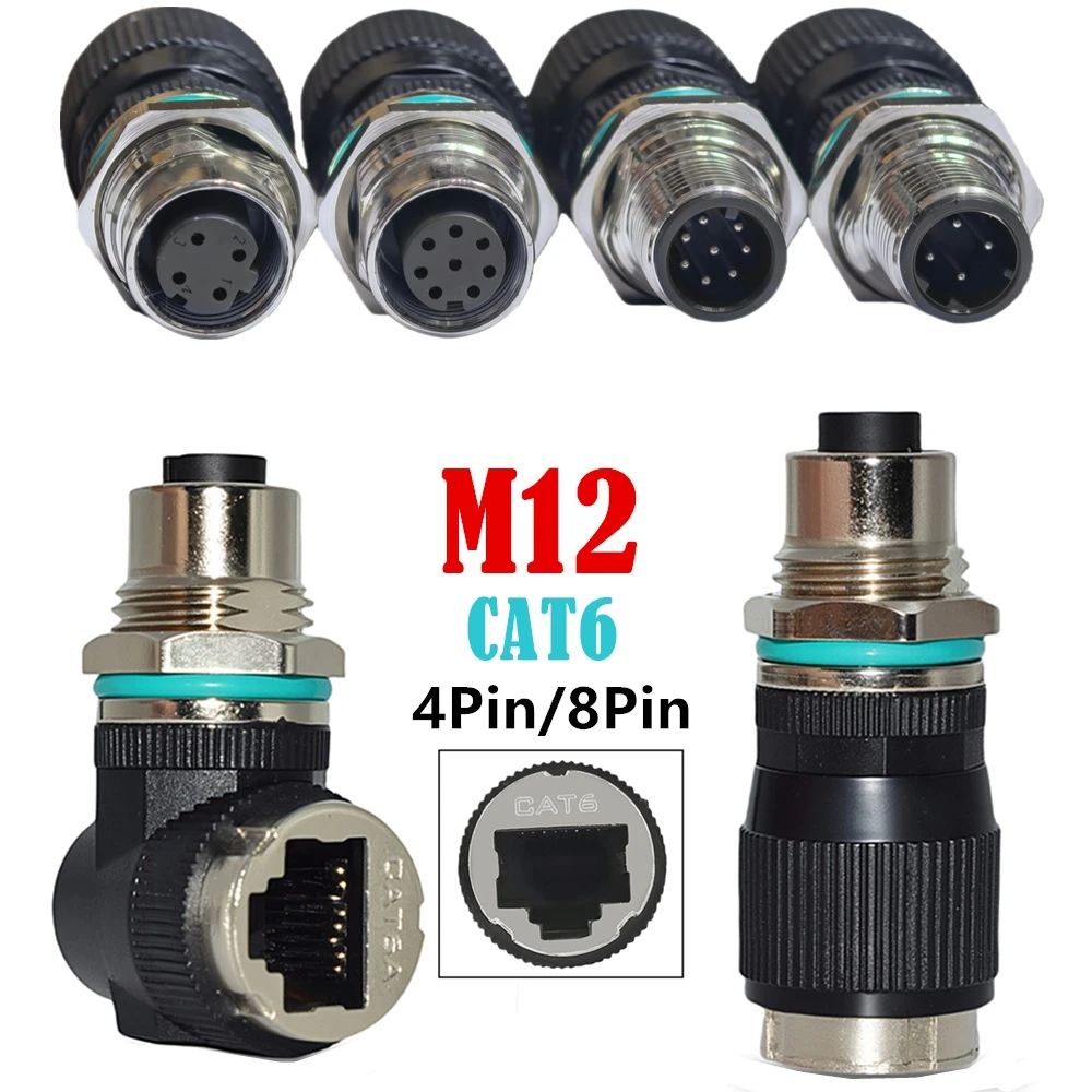 Adaptador M12 de 8 pines tipo A a RJ45, conector de red M12 de 4 pines de código D a CAT6, IP67 RJ45 hembra a conector macho de codificación A de 8 pines - imagen 4
