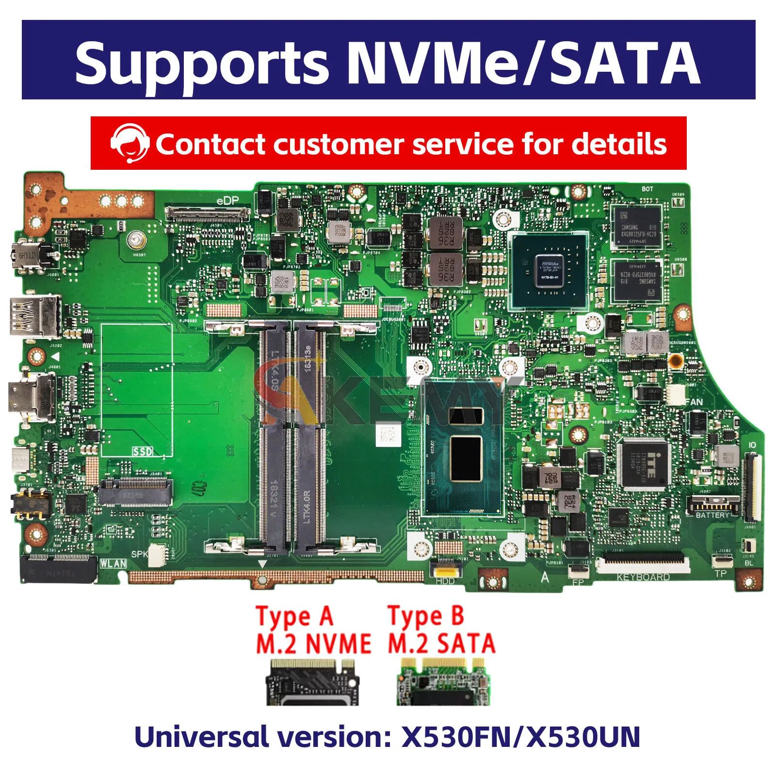 Placa base para ordenador portátil X530UN para ASUS VivoBook K530U S5300U X530UN X530U S530U placa base para portátil con CPU I3 I5 I7 110% pruebas OK - imagen 2