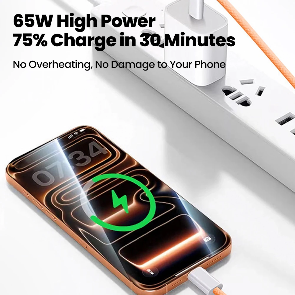 Cable USB C a tipo C de 60W para iPhone 17 16 15 Plus Pro Max PD Cable cargador de carga rápida con aguja de tarjeta para Xiaomi Samsung - imagen 5