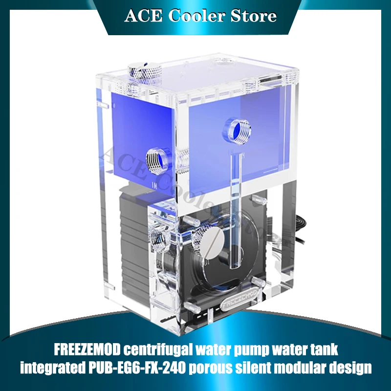 FREEZEMOD Conjunto de depósito cuadrado + bomba Diseño modular AIO, núcleo de bomba centrífuga de 650 L/H de 150 ml, PUB-EG6-FX-240