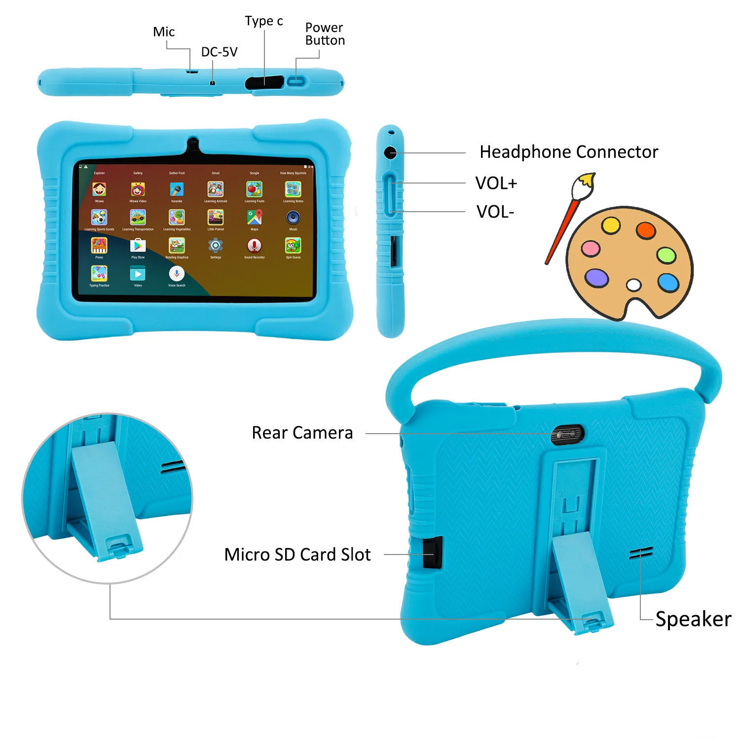 Tableta para niños Android 12, tableta de 7 pulgadas, 5G, Wifi, 3 + 32GB de ROM, cámara Dual, juguetes educativos de aprendizaje, regalos para niños y niñas - imagen 5