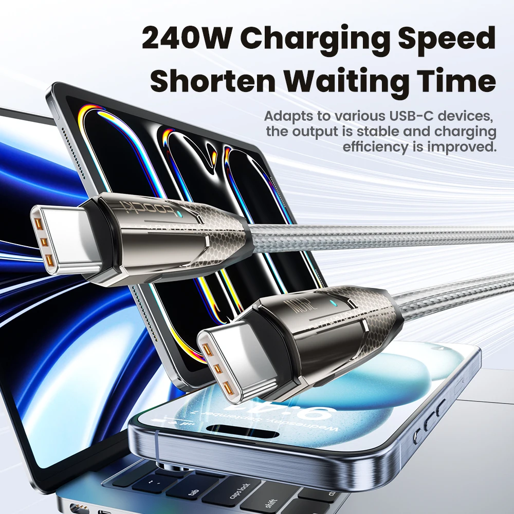 Toocki Cable de 240W USB C a USB C PD3.1 Cable de carga rápida tipo C para iPhone 16 15 Macbook Samsung Galaxy S24 S23 Xiaomi Huawei - imagen 3