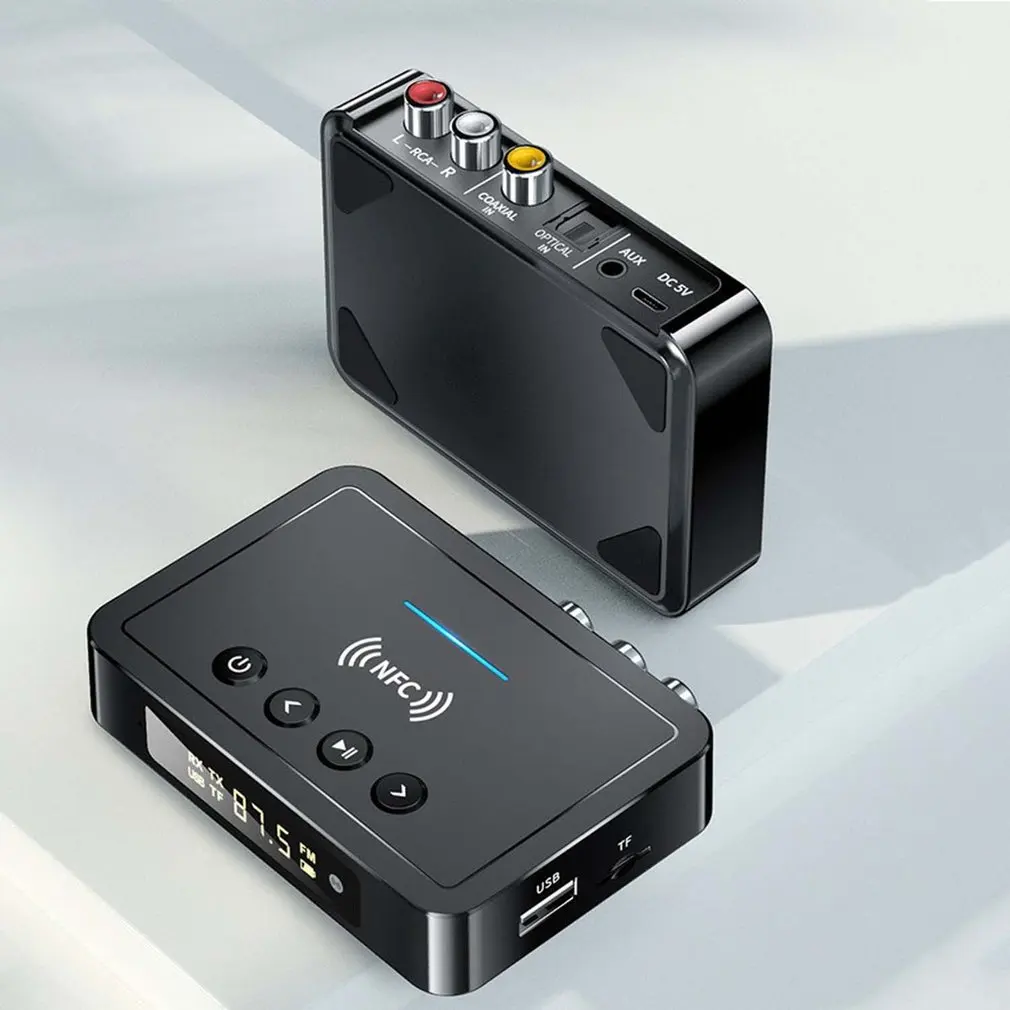 Receptor y transmisor de Audio compatible con Bluetooth NFC, conector auxiliar RCA de 3,5mm, adaptador inalámbrico de música USB para coche, PC, TV y auriculares