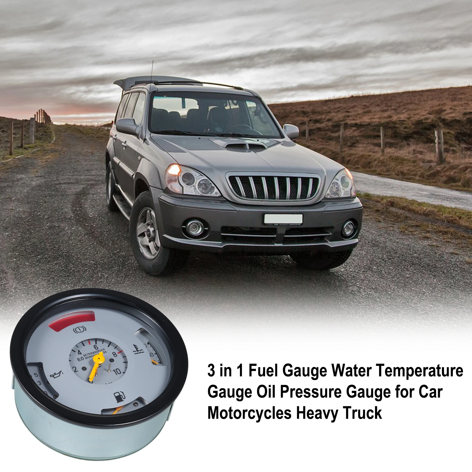 Medidor de combustible 3 en 1 Medidor de temperatura del agua 0025402347 Medidor de presión de aceite Medidor de temperatura del agua de acero inoxidable para automóviles y camiones pesados - imagen 3