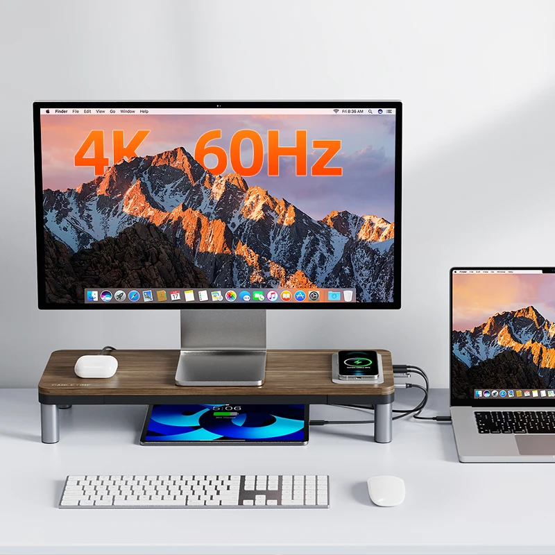 Soporte de Monitor CABLETIME con concentrador de USB-C 9 en 1 Dock HDMI 4K60Hz PD100W RJ45 carga inalámbrica para Macbook PC soporte de escritorio para portátil - imagen 5