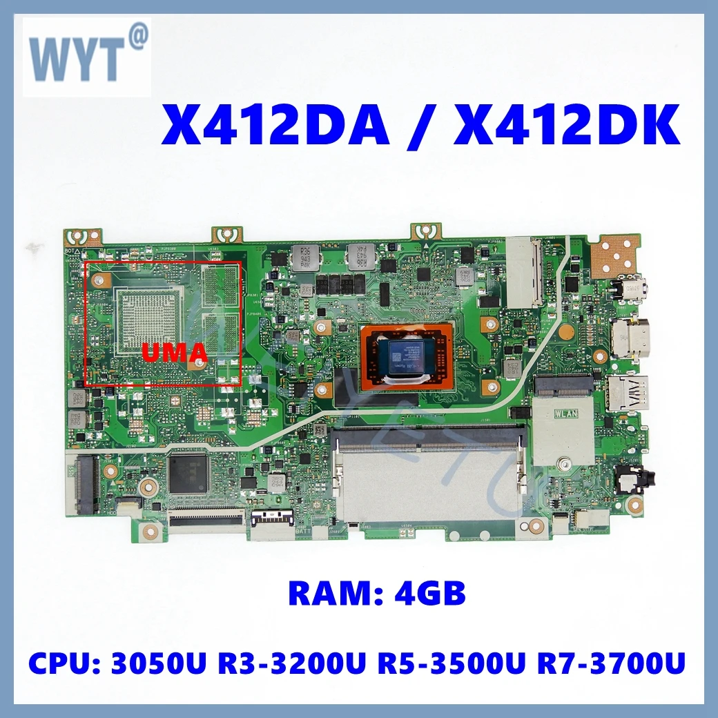 Placa base X412DA R412DA F412DA A412DA A412DK F412DK X412DK placa base para ordenador portátil con CPU 3050U R3 R5 R7 4GB-RAM 100% probado OK