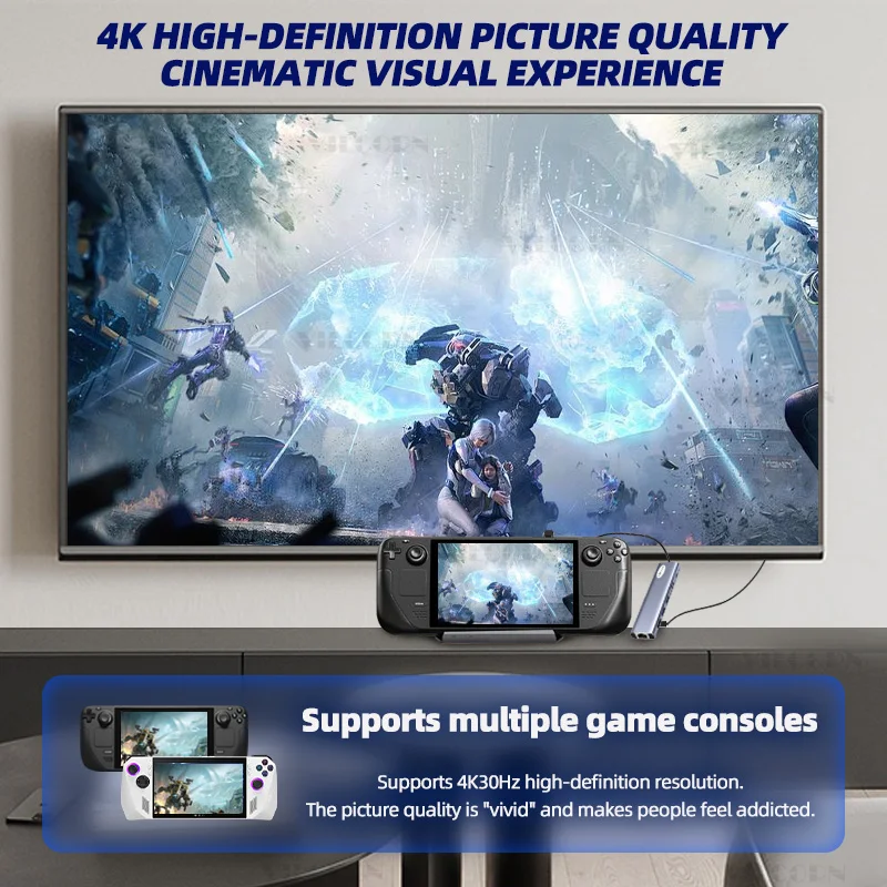 Estación de acoplamiento tipo C HUB Compatible con adaptador M.2 NVMe/SATA SSD HD 4K 60Hz para accesorios de consola de juegos PC/Steam Deck - imagen 3