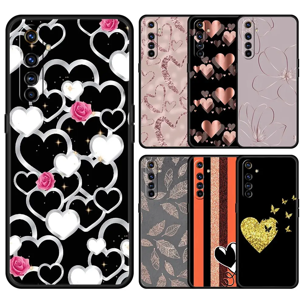 Funda de teléfono Gold Rose Love Heart para Realme GT Neo 2 3 3T 5 12 11 5G 10 9 8 5G 7 6 GT5 GT3 GT2 Pro Plus C21 C11 C25 C35
