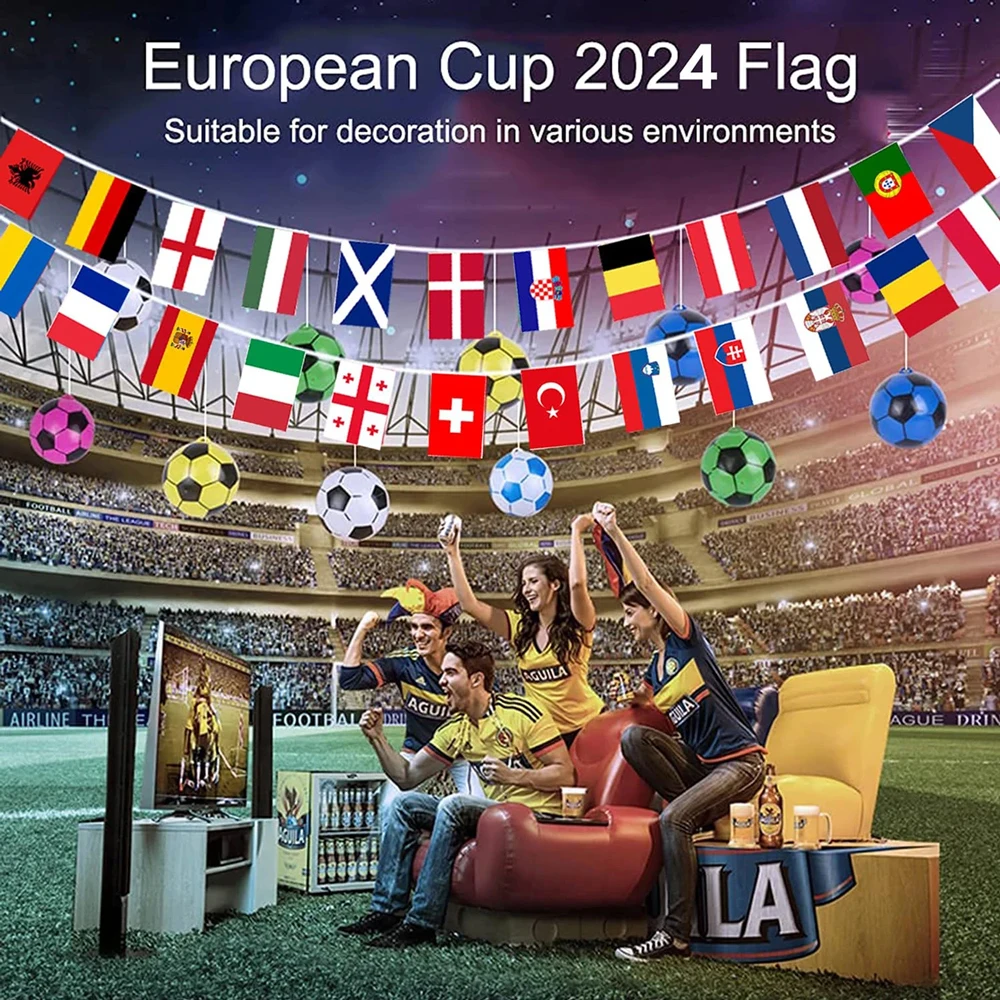 Bandera de países de Europa de 24 piezas, Bandera de país de la copa Euro, banderines de cuerda nacional, Pancarta, decoración de guirnaldas de eventos de fútbol, novedad de 2024 - imagen 2
