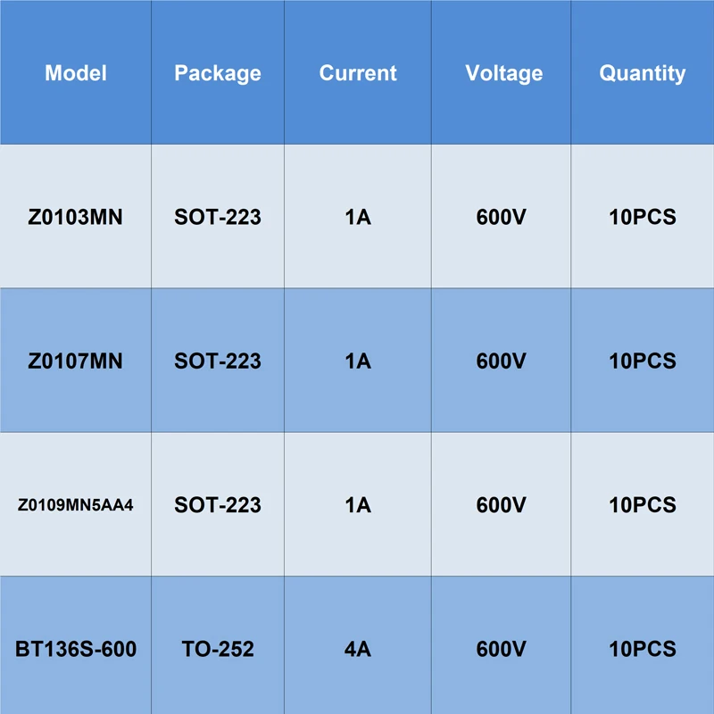 10 Uds SOT-223 TO-252 Z0103MN Z0107MN Z0109MN5AA4 BT136S-600 Z0103 Z0107 BT136S Triac SCR Transistor fets de unión bipolar - imagen 4