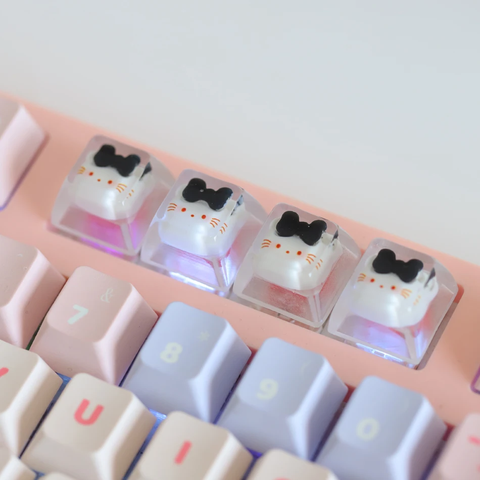 1 Juego de 4 piezas de teclado mecánico de resina con personalidad transparente y luz de gato, teclas de flecha personalizadas de Anime Diy - imagen 5