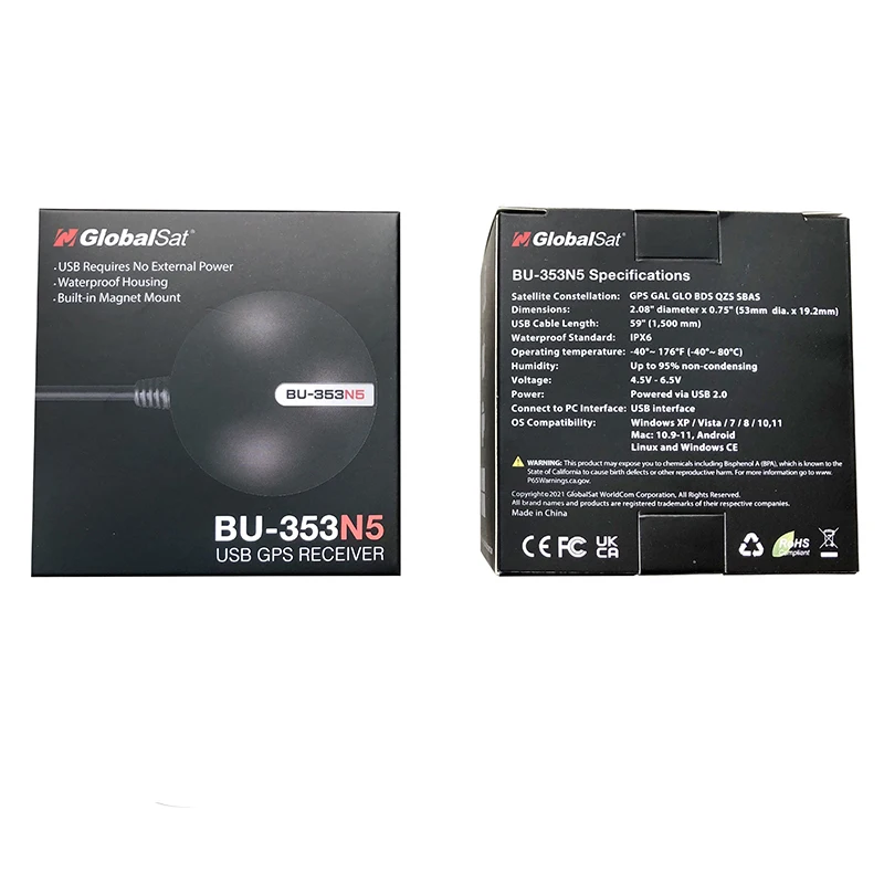 GlobalSat BU-353N5 Receptor GPS USB G-mouse BU353N5 Reemplazar BU-353S4 BU353-S4 BU353S4 MediaTek AG3335MN GPS GLONASS BDS QZS SBAS - imagen 5