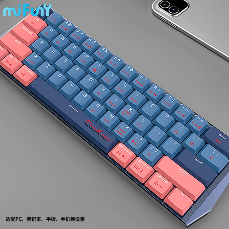 MiFuny-Teclado mecánico para videojuegos, dispositivo inalámbrico de bajo perfil con Bluetooth 60% 100%, modo triple, intercambio en caliente, RGB, retroiluminado, para oficina - imagen 2