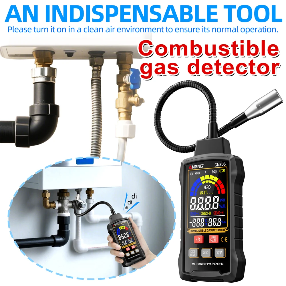 Detectores de fugas de Gas, pantalla Digital ANENG GN806 9999PPM, probador Natural Combustible, pantalla LCD, alarma de luz de sonido - imagen 2
