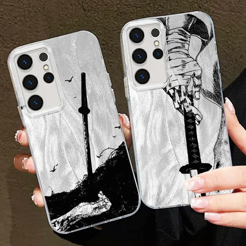 Espada samurái japonesa para Samsung Galaxy S25 S24 S23 S22 S21 S20 Ultra FE Lite funda de teléfono con textura de plumas