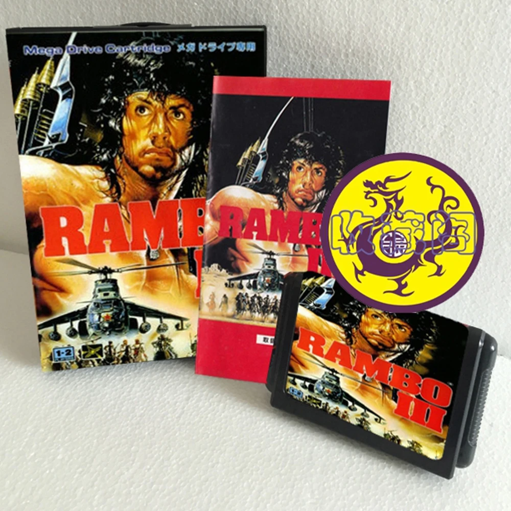 Rambo III con caja y cartucho manual para tarjeta de juego Sega MD de 16 bits Sistema MegaDrive Genesis