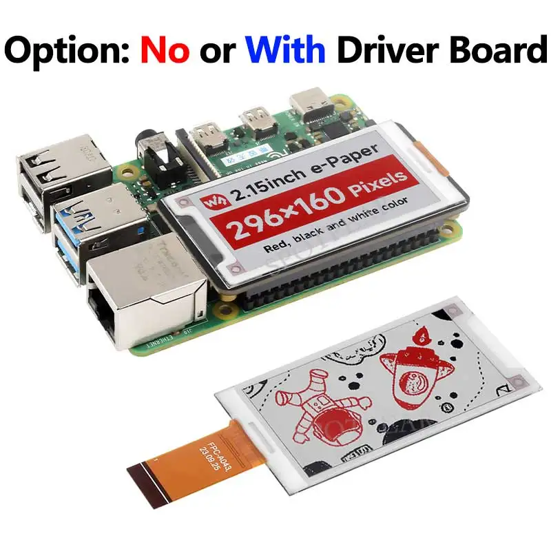 Opción: No o con placa de sombrero de tinta de papel electrónico de 2,15 pulgadas + B pantalla roja/negra/blanca para Arduino/Raspberry Pi /Jetson /STM32 - imagen 2
