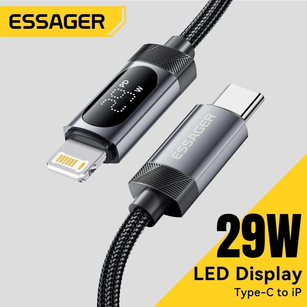 Cable Essager USB C para iPhone 14 13 12 11 Pro PD 29W carga rápida tipo C para iluminación Cable de pantalla Digital para iPad Macbook