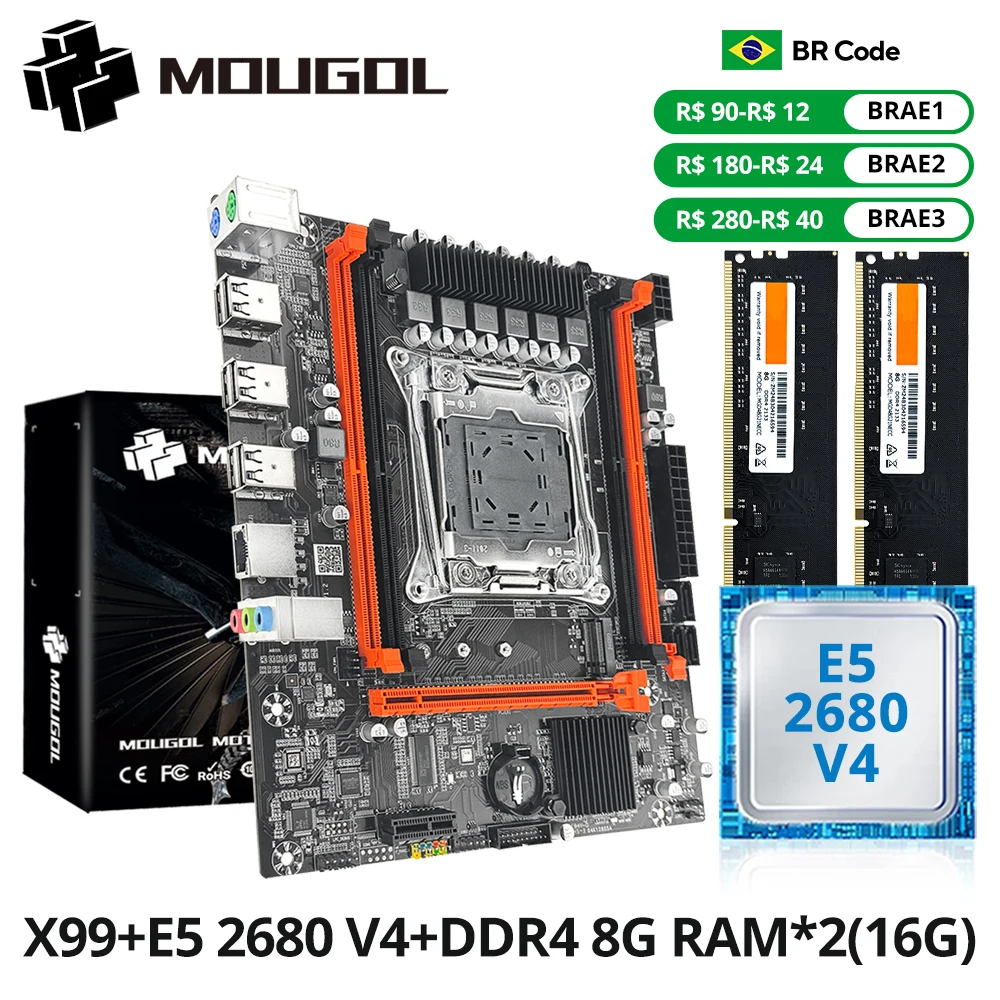 MOUGOL nuevo juego de placa base X99 con Intel Xeon E5 2680 V4 y DDR4 16G (8G * 2) 2133MHz RAM de doble canal M.2 NVME para Host de escritorio - imagen 2
