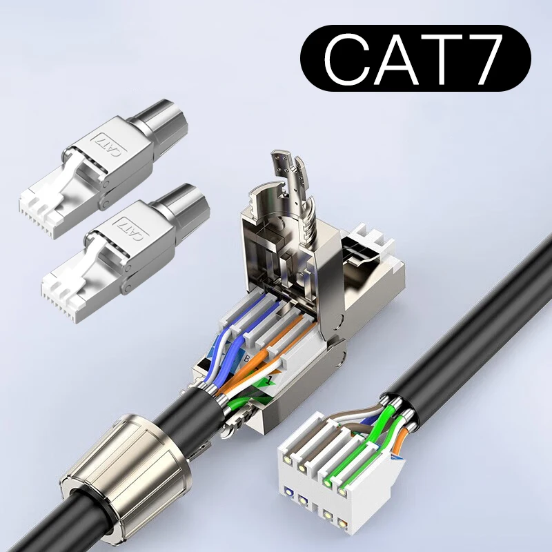Conector Cat7 RJ45 sin herramientas, enchufes de terminación reutilizables blindados sin herramientas, Ethernet blindado para cable Ethernet