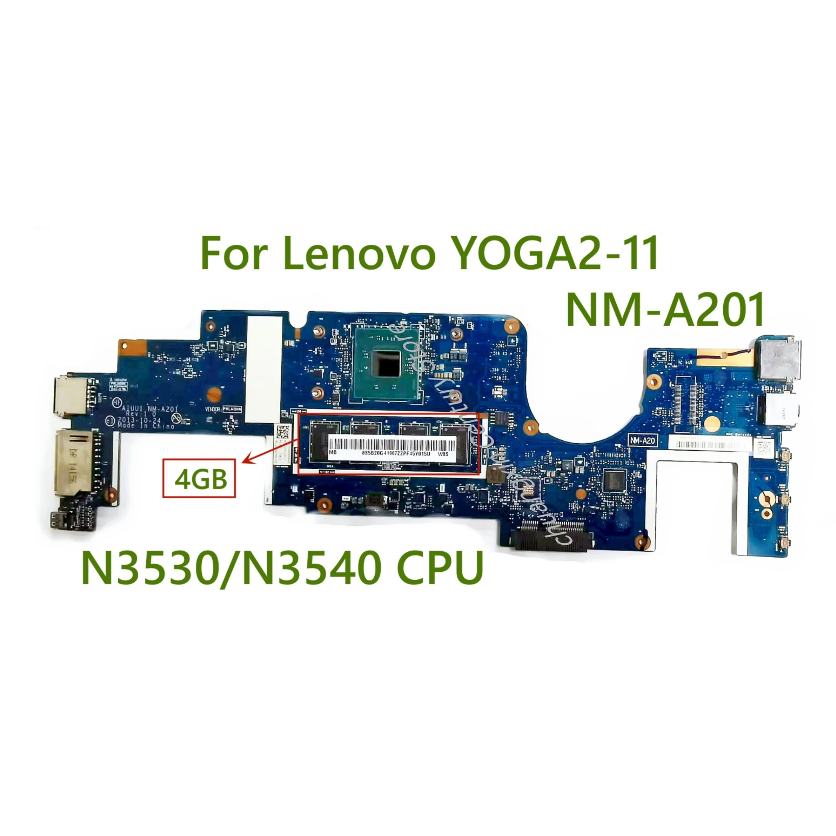 Para Lenovo YOGA2-11 placa base para ordenador portátil NM-A201 con CPU N3530 N3540 4GB RAM 100% probado completamente en funcionamiento