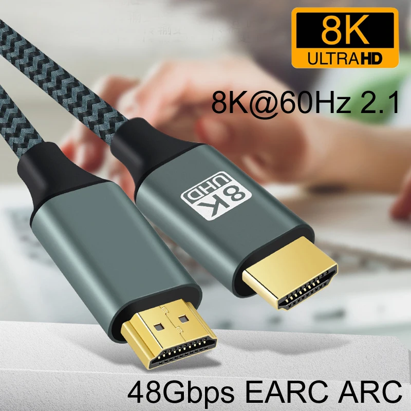 Cable trenzado 8K HDMI 2,1, 8K @ 60Hz, 4K @ 120Hz, 48Gbps, EARC ARC HDCP Ultra HDR para vídeo, PCV, Compatible con portátil Pro, 3m/10 pies, 5m/17 pies, 2m/6