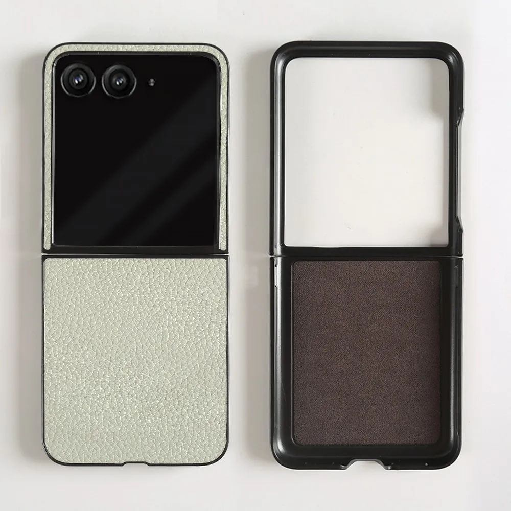 Funda de cuero genuino de lujo para Motorola Razr 50 Ultra, funda trasera con patrón de Litchi Razr50 - imagen 5