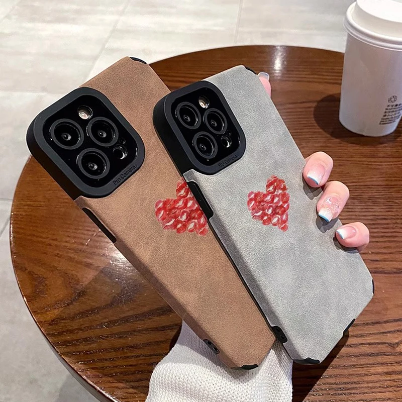 Funda Fashion Kiss Lip Love Heart para iPhone 17 ProMax 16 11 12 13 14 15 Pro Max Plus Mini funda trasera de cuero de silicona a prueba de golpes - imagen 5