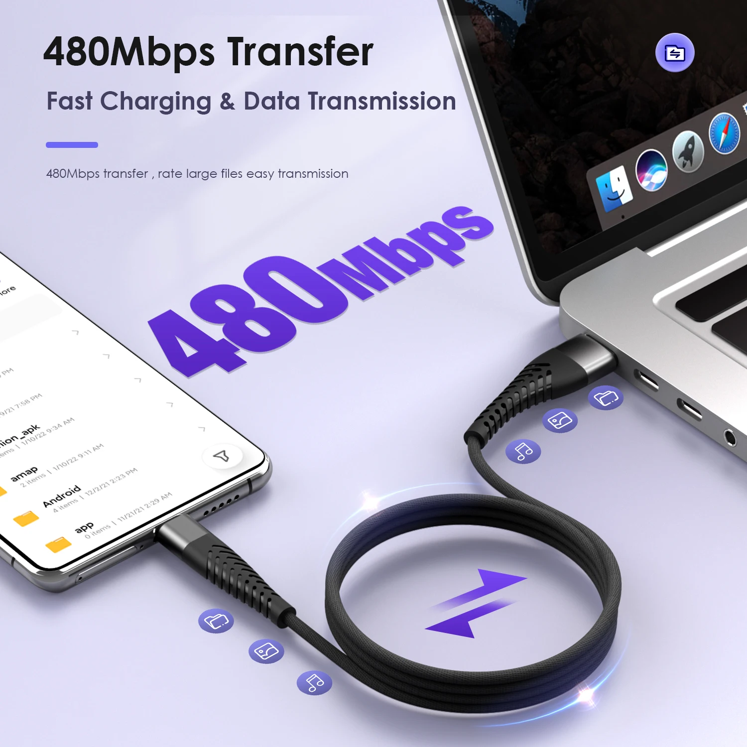 Cable de datos tipo C de carga rápida 7A, Cable USB tipo C de carga rápida para teléfonos iPhone Oneplus Xiaomi Huawei, Cable de datos de alta velocidad - imagen 3