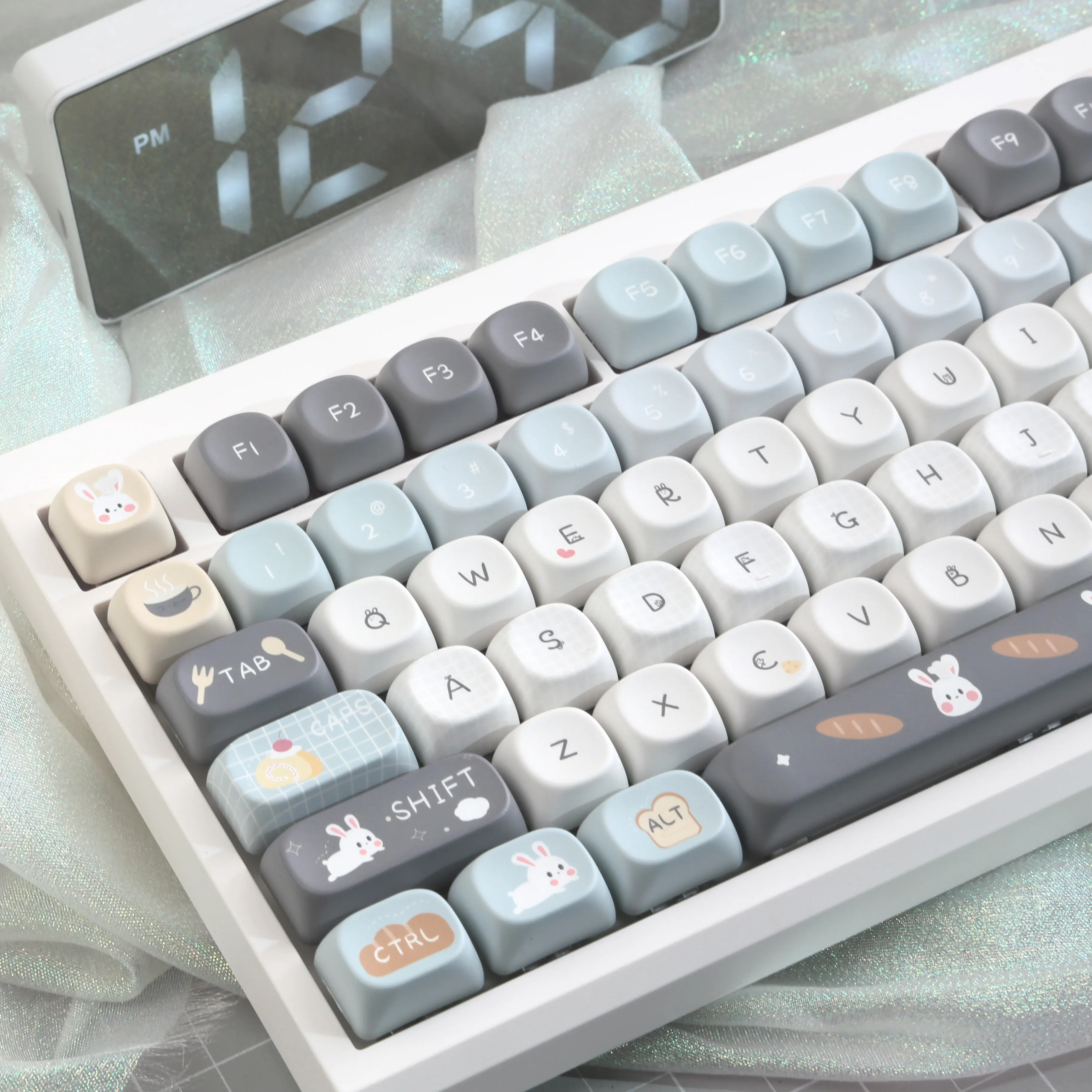 Teclas MAIMOOO Rabbit Bread House, Perfil MOA, PBT Personalizado, Azul Grisáceo, Diseño de Conejito de Dibujos Animados, para Teclado Mecánico, Regalos