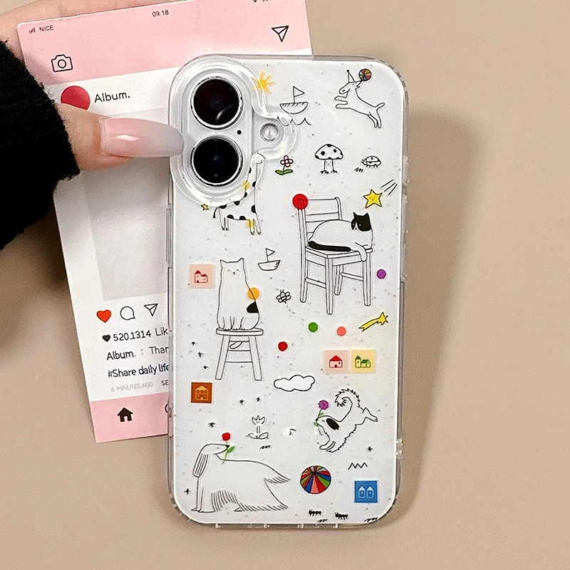 Funda de teléfono con diseño de gato de dibujos animados para iPhone 14 Pro 11 13 12 15 16 Pro Max, funda protectora de silicona suave brillante IMD a prueba de golpes - imagen 4