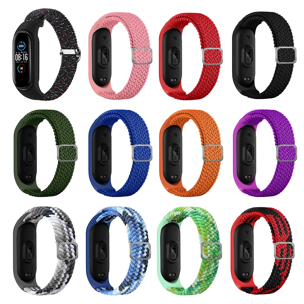 Correa de muñeca de nailon trenzado elástico para Xiaomi Mi Band 7 6 5 pulsera inteligente - imagen 2
