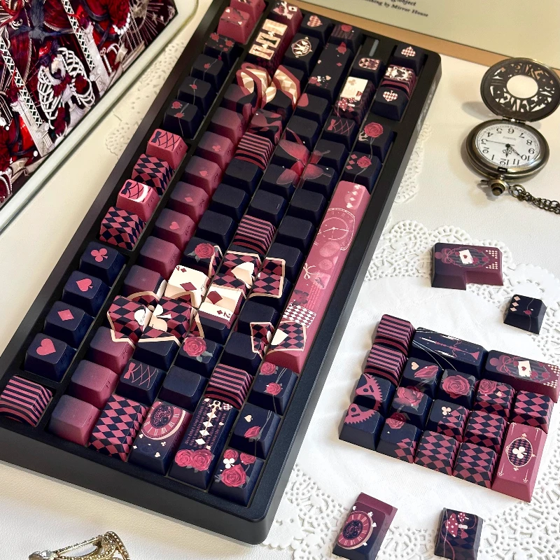 Lost Alice Keycaps personalizado PBT cereza perfil grabado lateral transmisión Keycap lindo estilo negro dibujos animados Anime punto Key Cap - imagen 3
