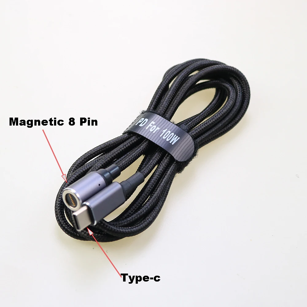 Adaptador de fuente de alimentación para portátil, 8 pines macho a conector USB tipo C, convertidor 8P, 100W, PD, magnético a DC, para Lenovo, PSP, DELL, HP - imagen 2