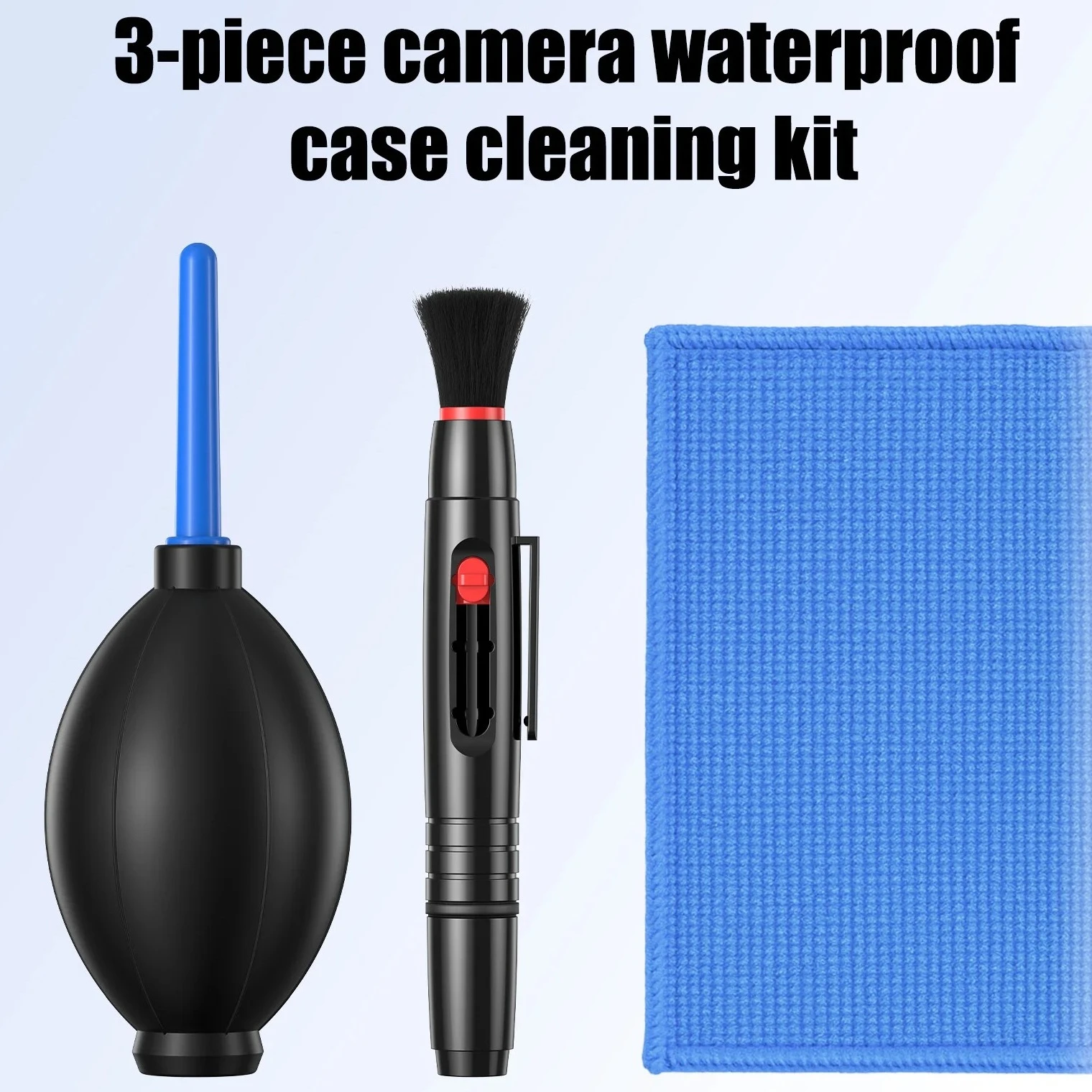 Kit de limpieza de lentes de cámara con soplador de aire, cepillo, paño de microfibra y bolígrafo para lentes, juego de herramientas de eliminación de polvo DSLR de 3 piezas