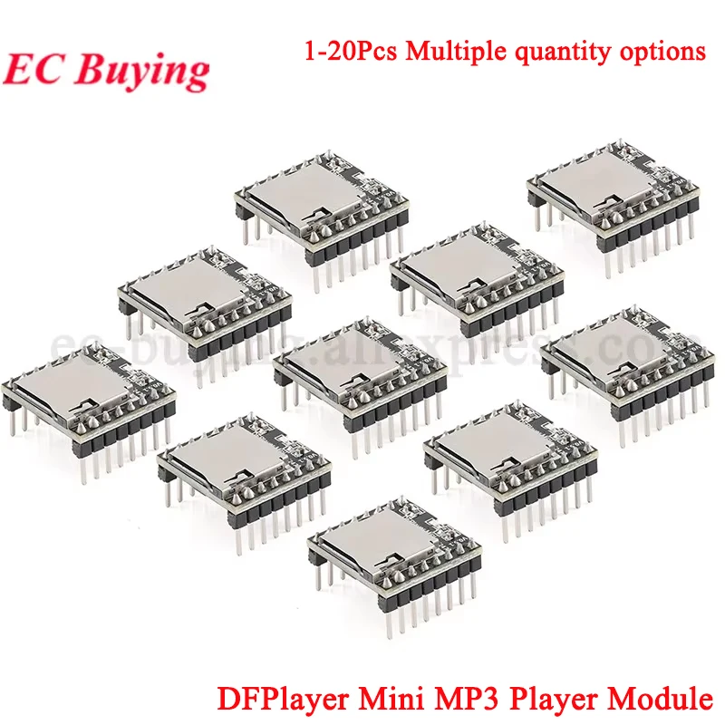 1-20 piezas DFPlayer Mini módulo de reproductor de MP3 16P tarjeta TF U disco MP3 DF reproductor Audio módulo de voz placa IO/Puerto serie/AD para Arduino