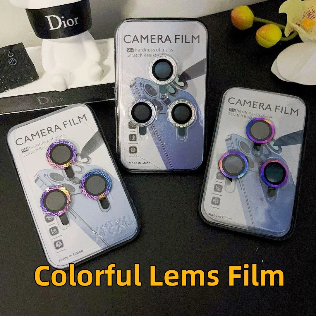 2-3 Uds protección de lente de cámara de diamante colorido para IPhone 14 15 16Pro Max Plus Protector de pantalla de lente de vidrio de Metal para 12 13 Mini